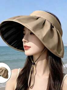 Women's Sun Protection Hat, Wider Brim, Outdoor UV Protection, Black PVC Shell, Summer - Multicolor - View 10
