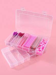 6-Grid Transparent Rectangular Eyelash Tool Storage Box, Flip-Cover Plastic Organizer Box, Classified Storage Box, Plastic Organizer Box, Eyelash Storage Box, Portable Tool Organizer Box, Dust-Proof With Cover For Storing Cleaning Rods, Eyelash Brushes, Eye Patches, Tapes - Clear - View 2