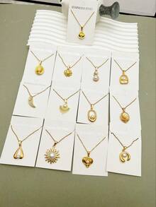 A Set Of 6 Multi-Element Pendant Necklaces Featuring Shells, Pearls, Flowers, Geometrics, Etc., Made Of 304 Stainless Steel, With Casting Technology, Stylish Layered Elegant Retro Design. Suitable For Festivals, Parties, Gift-Giving, Daily Wear, And Beach Vacations. (Random Shipping) - Multicolor - View 4