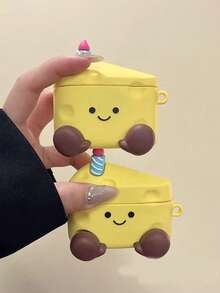 1pc Cute 3D Cheese Cake Silicone Headphone Case, Compatible With AirPod1/2/3/4/Pro, Shockproof Protective Cover With Keychain - Yellow - View 4