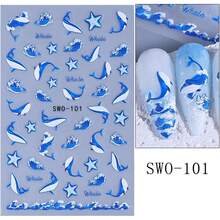 Ocean Blue Nail Stickers For Nail Art Decals - Summer Nail Art Stickers With Polka Dot Whale Shark Nail Art Designs 3D Self Adhesive Cartoon Nail Supplies Decorations For Women Girls DIY 2 Sheets - Blue 10 - View 5