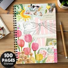 1 cuốn sổ A5, thiết kế minh họa mùa xuân dễ thương với hoa tulip, vịt con, thỏ, phong cách tươi mới và thư giãn, sổ nhật ký/sổ tay, quà tặng văn phòng phẩm sáng tạo. - A - Xem 4