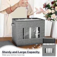 Norme - Paquete de 3 cajas de almacenamiento para copas de vino con divisores 12 compartimentos caja de almacenamiento de vajilla de champaña con mango de tapa ventana organizador de contenedores - Gris - Ver 7
