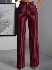ANCHOSE Women's Minimalist Commuter Elastic Waist Black & White Striped Pants, Early Spring - Wine Red - View 1