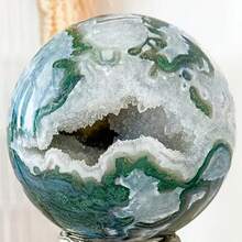 1pc Stunning Rare Moss Agate Crystal Cluster Ball, Mineral Collectible, Exquisite Moss Agate Crystal Ball, Loose Gemstone Replica, Perfect Home Decor Art Collectible, Unique Holiday Gift, Ideal Choice For Collectors - Moss Agate - View 9