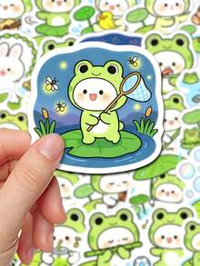 50Pcs Frog Costume Bunny Stickers For Journaling, Cute Rabbit Decals For Scrapbooking, Bullet Journal, Planner, DIY Crafts, Mood Tracking, Greenery Collages, Back To School - Multicolor - View 3