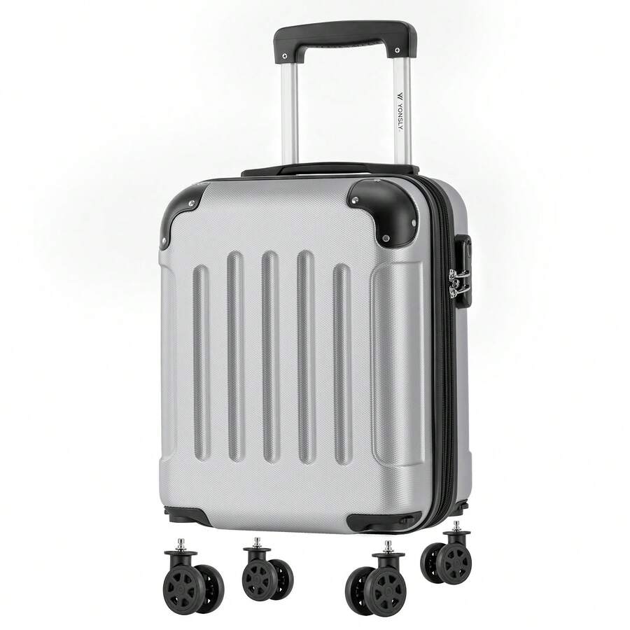 YONSLY 16 Inch Suitcase With Detachable Wheels 360° Combination Lock Double Zipper Soft Rubber Handle Trolley Travel Suitcase For Vacation - 淺灰色 - 查看 1
