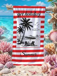 1件 Enjoy Vacation 條紋椰子樹海灘巾，印花超柔軟纖維海灘毯，多種尺寸可選，輕便，適合游泳、露營、運動、海灘或健身房，海灘配件 | 現代海灘巾 | 耐用海灘墊，海灘巾 - 紅白條紋 - 查看 4