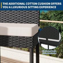 Taburetes altos de ratán para exterior con cojines - Sillas de bar sin brazos - Mimbre resistente al clima - Juego de 4 ideales para terraza, jardín o piscina - Beis - Ver 4