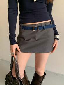 1pc Women's Blue PU Leather Minimalist Commuter Style Casual Solid Color Decorative Versatile Belt - Blue - View 2