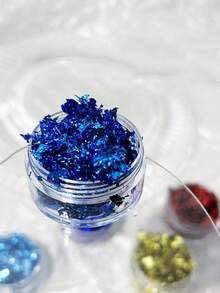 Pegatinas Multiusos 3D de Lámina de Oro para Uñas & Rostro - Escamas de Lámina de Aluminio con Brillo Asimétrico, Decoración de Maquillaje de Ojos con Strass, Suministros de Arte Corporal DIY, Adecuado para Bodas, Fiestas, Halloween & Maquillaje Diario Encantos de Uñas - Azul - Ver 1