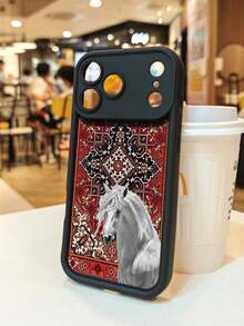 1 Piece Phone Case With A White Horse Design On An Ornamental Carpet Background In Red And Gold Tones, Classic And Elegant Style Ideal For Lovers Of Traditional Art And Sophistication, Soft TPU, Full Impact And Anti-Slip Protection, Compatible With IPhone 17 ProMax/16/15/14/13/12/11/Plus/Pro/ProMax, Compatible With Galaxy A34/A35/A54/A55, Galaxy S20/S21/S22/S23/S24/S25 Ultra/Plus, Compatible With Galaxy//Honor// - 波爾多 - 查看 5