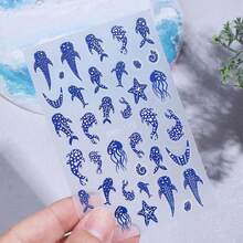 Ocean Blue Nail Stickers For Nail Art Decals - Summer Nail Art Stickers With Polka Dot Whale Shark Nail Art Designs 3D Self Adhesive Cartoon Nail Supplies Decorations For Women Girls DIY 2 Sheets - Blue 10 - View 2