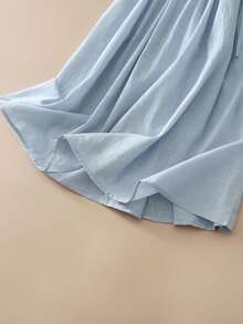 Gaun Liburan Wanita Ukuran Besar dengan Tali Serut Longgar dan Bordir Bergaya Vintage, Elegan untuk Musim Semi/Panas - Baby Blue - View 8