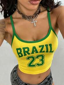 Áo tank top crop không tay kiểu Y2K in hình Brazil gợi cảm số 23, viền tương phản, dành cho nữ. - Nhiều màu - Xem 1