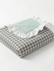 1pc Mint Chocolate Plaid Long Pillowcase (Pillow Insert Not Included), With Ruffle Design, Comfortable And Breathable Polyester Fiber Material, Suitable For Bedroom, Home Decor, Multi-Functional Daily Fresh And Cute, Plaid Pillowcase, Ruffle Design, Mint Chocolate Tone, Comfortable Bedding, Cute Aesthetic, Popular Style - Multicolor - View 7