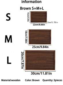 1pc/3pcs 棕色木制长方形和圆形托盘，家用甜品盘，酒店餐厅咖啡盘，茶盘，水果，寿司，牛排，面包，小吃木质展示盘，透明纹理杯碟 - 棕色 - 查看 11