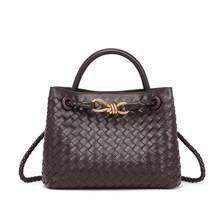 Bolso de mano de cuero genuino tejido a mano para mujer BV Bottega Bang Bang de Andiamo Clutch Campana, nuevo bolso tote con hebilla de cordón metálico tejido, bolso de mano, bolso de hombro, bolso cruzado, bolso de gran capacidad para uso diario, bolso de mano. - Palmera de nuez oscura - Ver 1