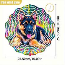1个3D德国牧羊犬幼犬铁艺挂饰，360°旋转挂钩 - 10英寸彩色户外/室内花园家居装饰，无需电池/电源，适用于婚礼/圣诞节/万圣节/派对，动态狗狗摆件，全年适用（不含吊坠），款式随机 - A - 查看 3