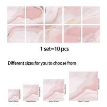 10Pcs Self-Adhesive Tile Stickers, Pink Marble Pattern Peel And Stick Wall Stickers, Wallpapers, Suitable For Kitchen, Living Room, Bathroom, Bedroom, Home Decor, Wall Decor, Floor Decor - Multicolor - View 3