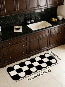 1pc Of Black And White Contrast Rubber Cushioned Kitchen Mat, A Water-Absorbing Mat That Is Easy To Clean And Suitable For Use In Kitchens, Bathrooms, And Other Areas. It Is Suitable For Use Throughout The Year And For Various Holidays. - Black and White - View 12
