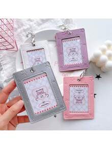 Y2K Star Embossed Photocard Holder, Cute PU Leather 3-Inch Idol Photo Card Case With Keychain, Kawaii ID Badge Protector For Backpack Charm & School - Rectangle - View 6