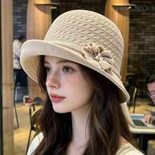 French-Style Flower Pearl-Embroidered Stylish Fisherman Hat Spring And Summer With Rolled Brim Shaping. Women's Versatile Bucket Hat And. - Be - Xem 8