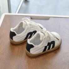 1 par de zapatos para niños talla 21-30, zapatos pequeños blancos con cordones de imitación de cuero, zapatillas casuales con suela blanda antideslizante para bebés/niños pequeños, unisex adecuados para todas las estaciones - Negro - Ver 5