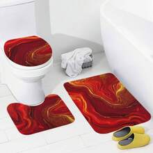 3pcs Print Bathroom Mat Sets Non-Slip Soft Bath Mat Water Absorbent Black And White Bathroom Decor Sets With U-Shaped Contour Rug Toilet Lid Cover - Style-5 - View 8