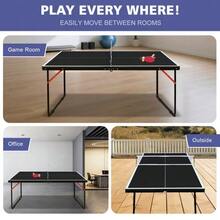 137.2cm/4.5FT Foldable Table Tennis Table, Portable Ping Pong Table Set With Net, 2 Table Tennis Paddles And 3 Balls Indoor & Outdoor Games Easy To Store (Black) - 黑色 - 查看 3