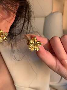 6/18PCS Women's Elegant Fashion Geometric Multi-Element Gold Metallic Earrings Set, Suitable For Party, Gift, Daily Wear, (Lightweight CCB Material, Non-Fading, No Ear Drooping Feeling) - Gold - View 7