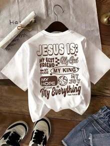 Sommer T-Shirt, Kinder T-Shirt mit kurzen Ärmeln und rundem Ausschnitt | Inspirierendes religiöses Design, bedruckt mit dem Text "JESUS IS MY BEST FRIEND/MY GOD/MY KING", das warme und positive Energie ausstrahlt. Hergestellt aus sorgfältig ausgewählten, weichen und hautfreundlichen Stoffen, bequem und einfach jeden Tag zu tragen, eine preiswerte Wahl. Baumwoll T-Shirt, Damen Sommer T-Shirts - Weiss - Übersicht 1