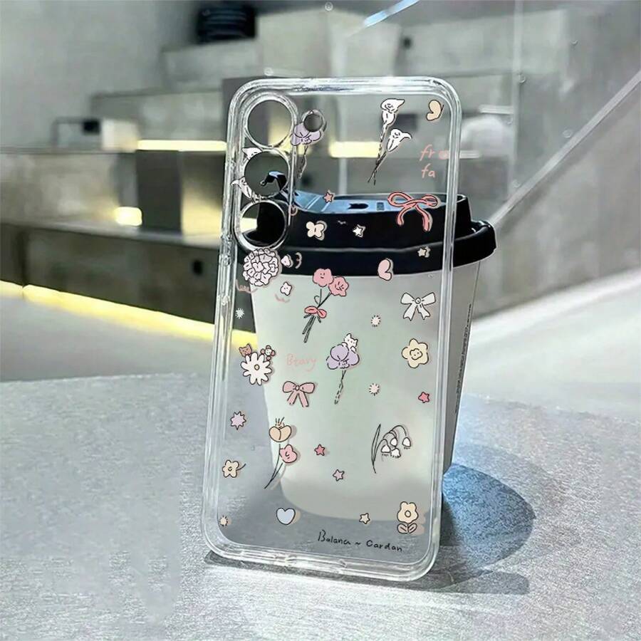 Fanahat-Funda para teléfono: Carcasa con patrón prémium de flores de verano, compatible con la serie for Galaxy A54/A53/A52 (universal para A52S) / A34 (5G) / A32 (5G) / A14 (5G) / A13 5G / A12 / A04S / S10+ / S21 / S21U / S21+ / S22 / S22+ / S21U / S23 / S23+ / S23U y la serie S24 A15 / A35 (5G) / A55 - transparente - Ver 1