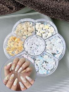 1Box Cartoon Ocean Beach Nail Charms Kit, Starfish Shells, Sea Shells, Coconut Trees, Fish Tails Rhinestones Summer Coastal Themed 3D Nail Decorations For Nail Art, DIY Crafts, Makeup & Tumbler Decorations - Multicolor - View 3