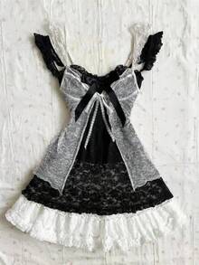 Japanese Sweet Lace Bubble Hem Sleeveless Cute Short Mini Kawaii Feminine Vintage Y2K Retro Summer Dress 2026 Outfit For Women - 7019 米色短套裝 - 查看 8