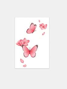 1pc Delicate Pink Butterfly Cherry Blossom Petals Floral Aesthetic Temporary Tattoo, A Temporary Tattoo With Realistic Tattoo Design Resembling A Butterfly And Cherry Blossom Petals, Suitable For Travel, Music Festivals, Games, Graduation Gifts, And Lasting For 3-5 Days. - Multicolor - View 4
