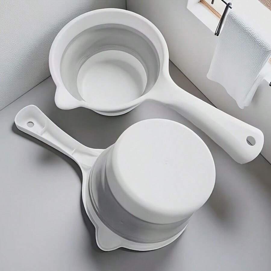 2pcs Foldable Water Bucket/Scoop/Dipper - Portable Collapsible Plastic Mini Watering Bucket/Scoop, Suitable For Kitchen, Bathroom, Car Washing, Fishing, Gardening - Lightweight & Space-Saving, Suitable For Camping, Boats, RVs - Multipurpose Water Dipper (Easy To Store) - Large Capacity - View 1