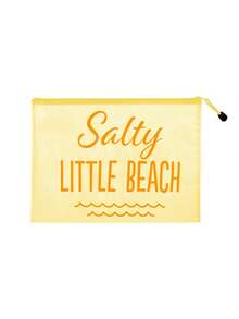 防水時尚海灘包，印有「Salty Little Beach」波浪圖案，大容量透明化妝包，尼龍拉鍊，輕巧便攜，適合春夏收納，非常適合游泳、海灘、潛水和夏季度假旅行 - 彩色 - 查看 13
