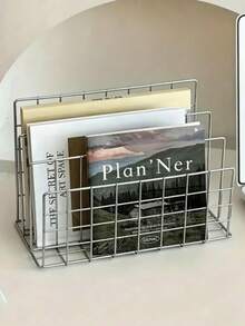 Modern Metal Bookshelf With 3-Tier Storage Baskets, Minimalist Iron Desktop Organizer, Desktop Storage Rack, Bookshelf Storage Rack, Multifunctional Magazine And Newspaper Storage Box, Suitable For Home Office Storage And Decoration - Multicolor - View 3