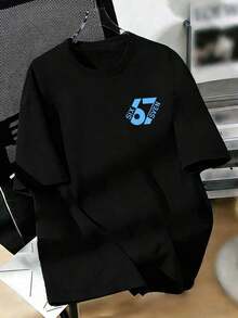 Summer Short-Sleeved T-Shirt For Boys, "67" With A Fun Digital Design. Suitable For Casual Wear, School, And Everyday Wear. - Hitam - View 4