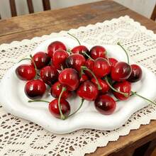 50pcs Artificial Cherry Decor, Suitable For Home, Kitchen, Party Decoration And Office Desk - Black and Red - View 6