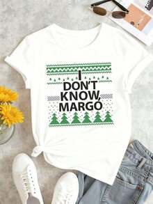 Camiseta navide?a, de algodón suave, cuello redondo, corte holgado, cómoda, con estampado gráfico único. ?Novedad! - Blanco - Ver 2