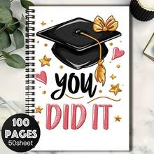 Cahier à spirale exclusif de 100 pages pour la saison de remise des diplômes, décoré d'un mortier de graduation, d'étoiles et d'éléments en forme de cœur, accompagné du texte "Vous l'avez fait", rempli de sentiments de cérémonie. Convient pour le travail, les études, la prise de notes, l'écriture de journal intime, la planification quotidienne et fait également un cadeau de remise des diplômes ou d'anniversaire réfléchi. - B - Voir 7