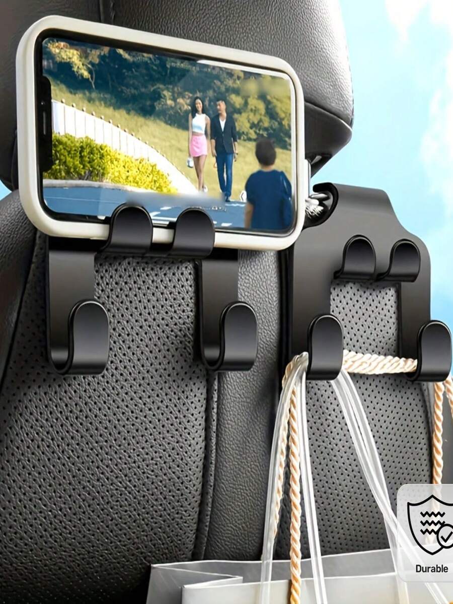 (Multifunctional Hook + Small Car Hook) 2pcs, 2-In-1 Multifunctional Hook, Suitable For Car Seat Hook, Backseat Phone Holder, Durable Wallet Hook Stand, Universal Bag Hook, Black - Upgraded Version - View 1