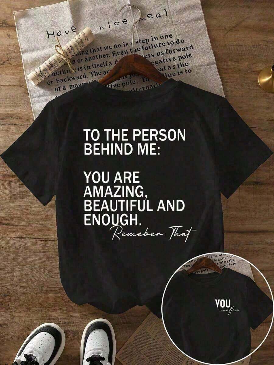 2026 New ArrivalStunning Slogan "You Are Amazing, Beautiful And Enough To Remember This" Letter Print Women Round Neck T-Shirtgoing Out Outfits Y2k Su - 黑色 - 查看 1