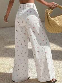 Vaqueros rectos casuales y holgados de verano para mujer - Blanco 2 - Ver 2