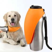 Botella de agua portátil para perros, 24 oz, acero inoxidable, dispensador de agua para mascotas, bebedero plegable para viajes, ideal para paseos, senderismo y actividades al aire libre, co - Naranja - Ver 1