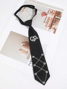 1pc Unisex Fashion Casual Minimalist Heart & Letter Decor Clip-On Tie, Comfortable & Versatile For Daily, School, Date, Outing, Party Wear - Black - View 6