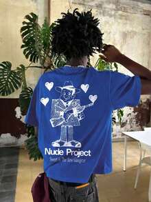 INFLATION Men's Short Sleeve T-Shirt With Cartoon Print, Casual And Versatile For Everyday Wear - 藍色 - 查看 12