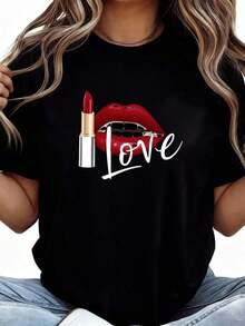Funny Lipstick Design T-Shirt-1 - Black 3 - View 5